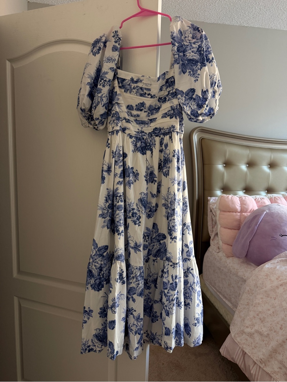 Abercrombie & Fitch White Maxi Dress with Blue Floral Print